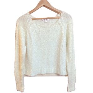 Decree White Eyelash Crop Raglan Sleeve Sweater L